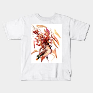 Waxwing and Fall Foliage Kids T-Shirt